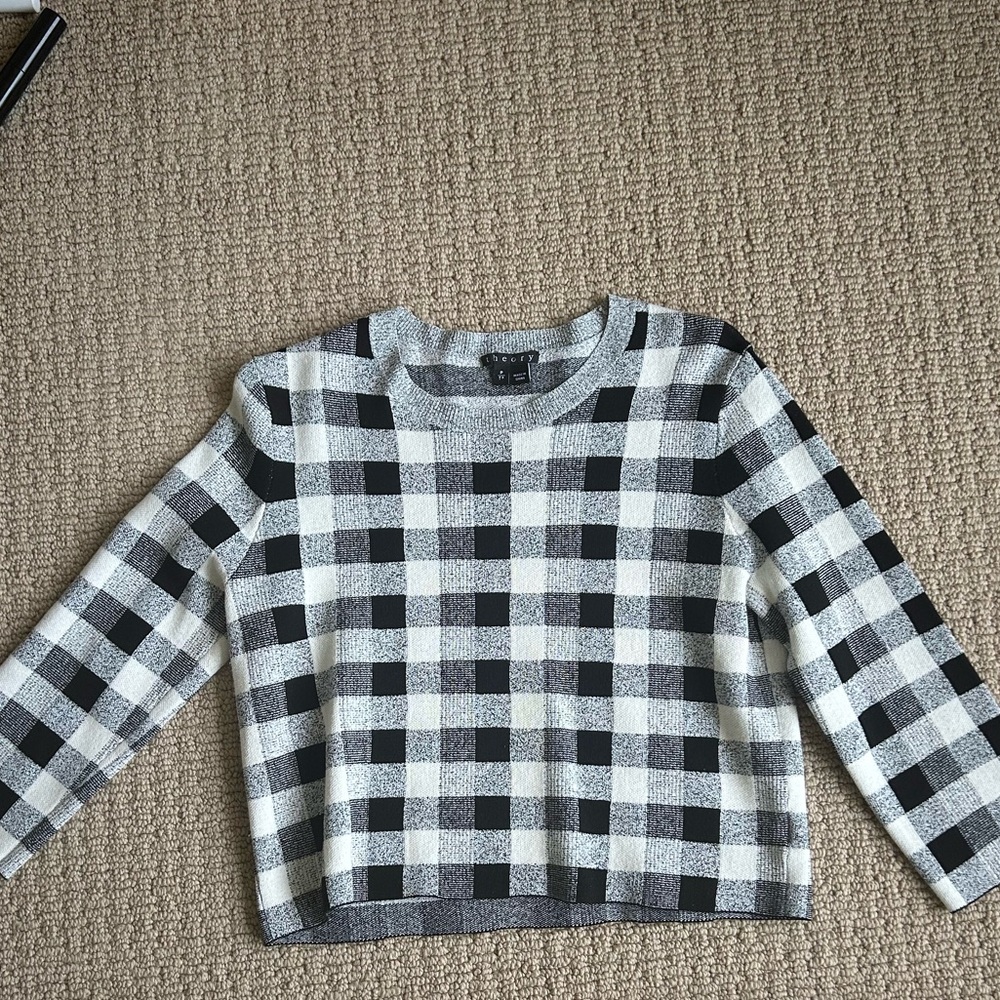 Theory Plaid Black and White Sweater